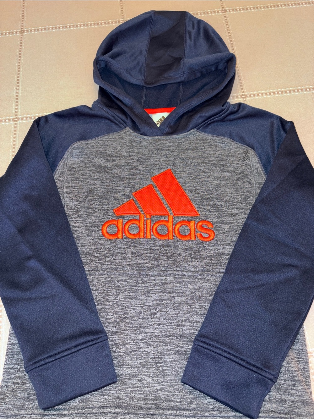 adidas Kids Navy & Gray Hoodie with Red Logo